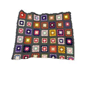 Vintage Crocheted Multi-Color Throw Blanket - CottageCore Cabincore Gray/Rainbow